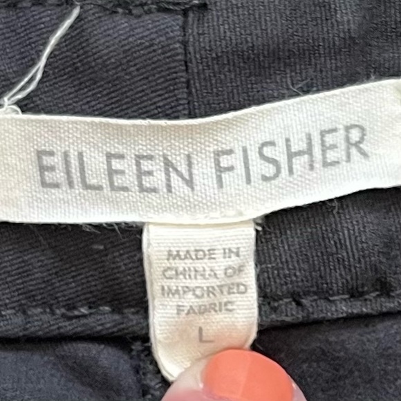 EILEEN FISHER ORGANIC COTTON BLACK PANTS W/ SIDE STRIP DETAIL SIZE LARGE CHIC - Picture 3 of 9